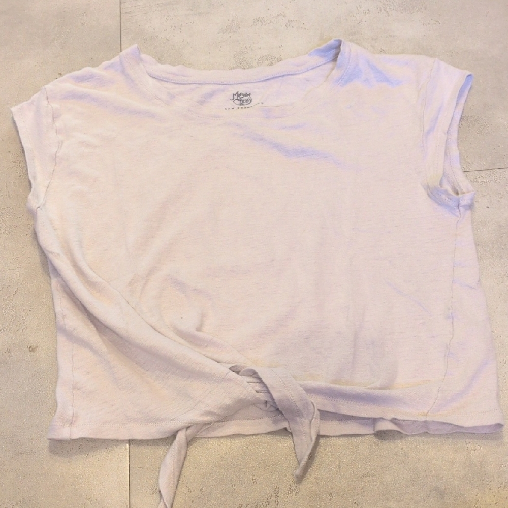 Margaret O'Leary White Short Sleeve Tie-Front Crop Top